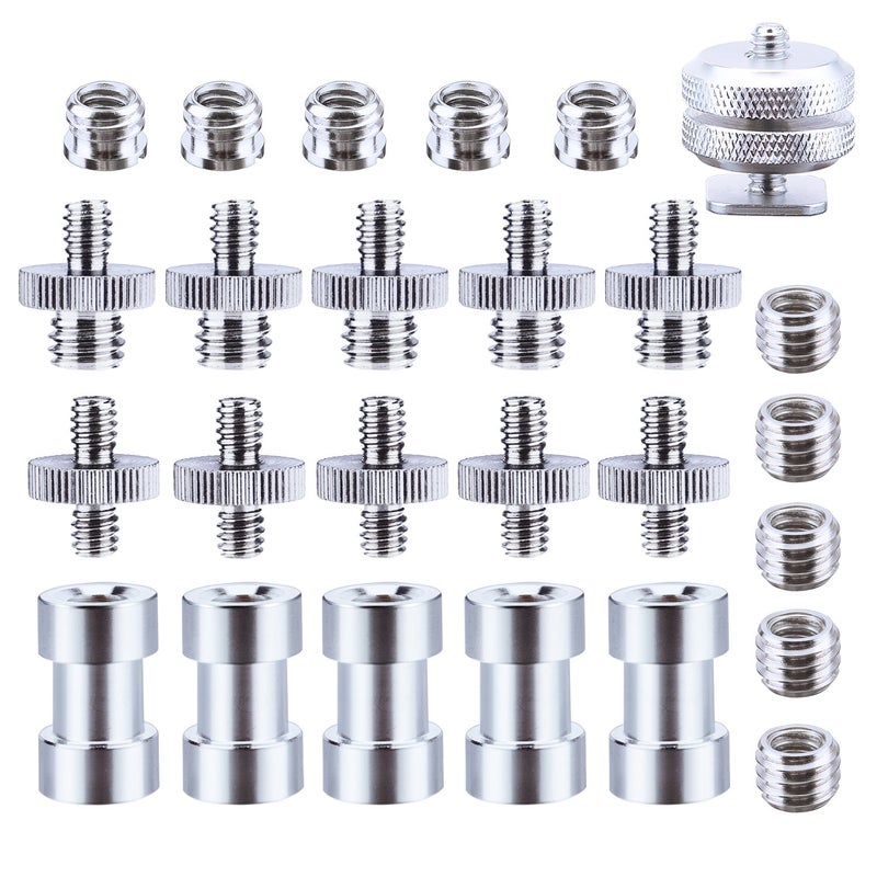 Sunmns 27 Pieces 1/4 Inch and 3/8 Inch Converter Female Male Threaded Screws Adapter Mount Set for Camera/Tripod/Monopod/Ballhead/Light Stand/Shoulder Rig - Image 1